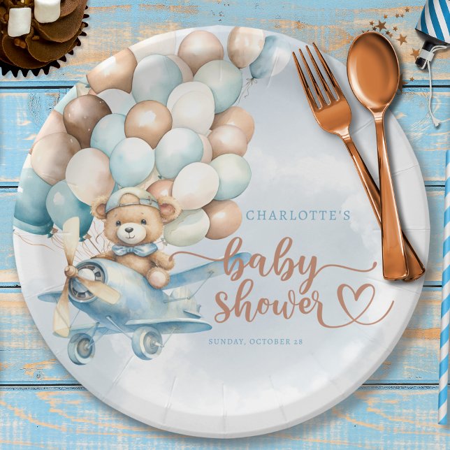 Prato De Papel Podemos Esperar! Chá de fraldas Azul do Urso Teddy (We can bearly wait baby shower paper plates, party decor, teddy bear, boy baby shower,)