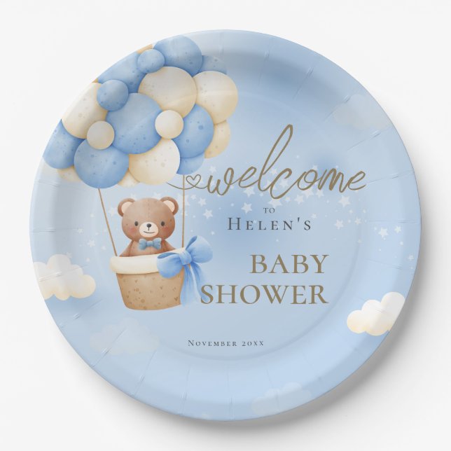 Prato De Papel Podemos esperar Chá de fraldas do Urso Azul (Frente)