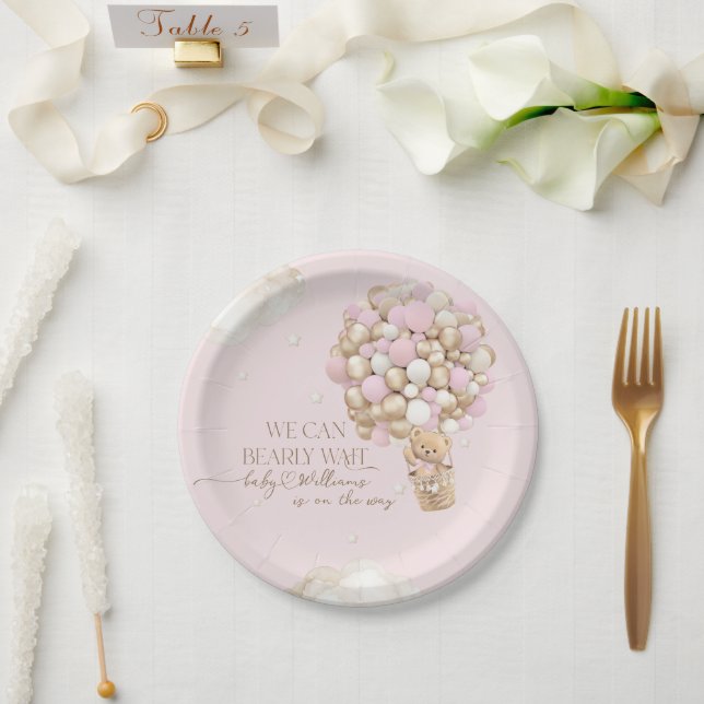Prato De Papel Podemos Esperar Chá de fraldas Rosa (Casamento)