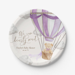 Prato De Papel Podemos Esperar Lilac Teddy Bear Chá de fraldas