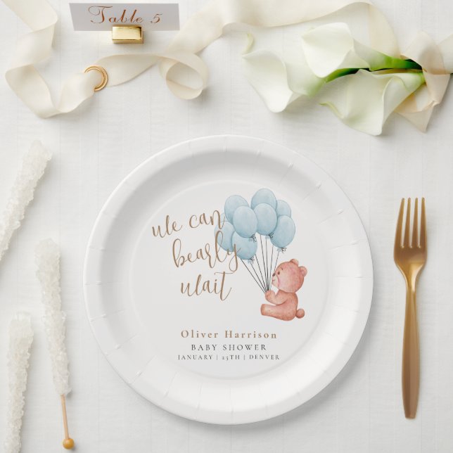 Prato De Papel Podemos Esperar O Chá de fraldas Do Balão Azul Do  (Casamento)