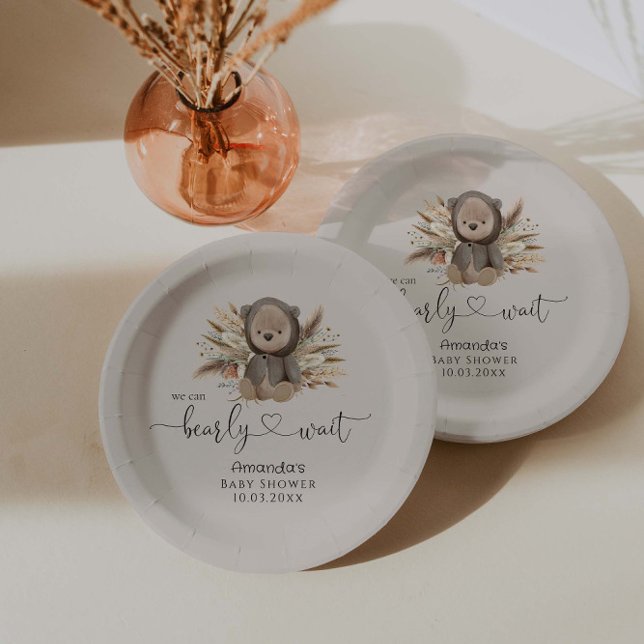 Prato De Papel Podemos Esperar O Chá de fraldas Do Bear Boho (Criador carregado)