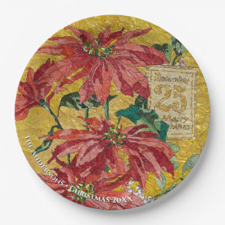 Prato De Papel Poinsettia Dourada | Natal Personalizado 20XX