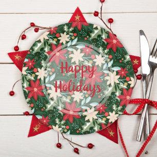 Prato De Papel Poinsettia Floral Natal Green