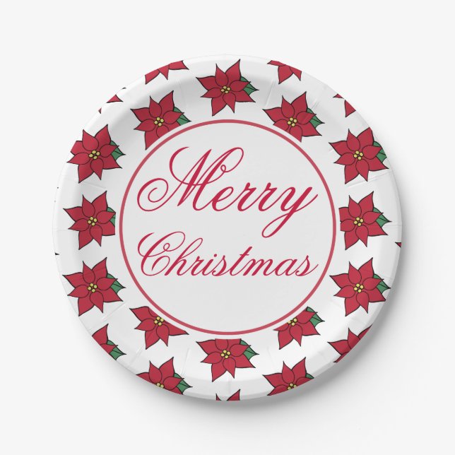 Prato De Papel Poinsettia Papéis de Natal (Frente)