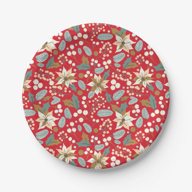 Prato De Papel Poinsettia vermelha de inverno (Frente)