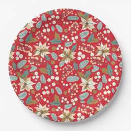 Prato De Papel Poinsettia vermelha de inverno