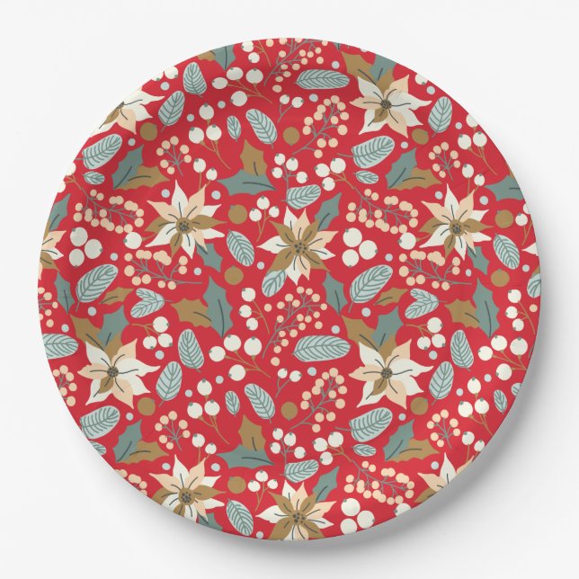 Prato De Papel Poinsettia vermelha de inverno (Frente)