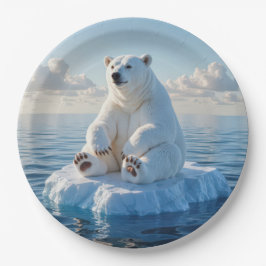 Prato De Papel Polar Bear Floating On an Ice Floe