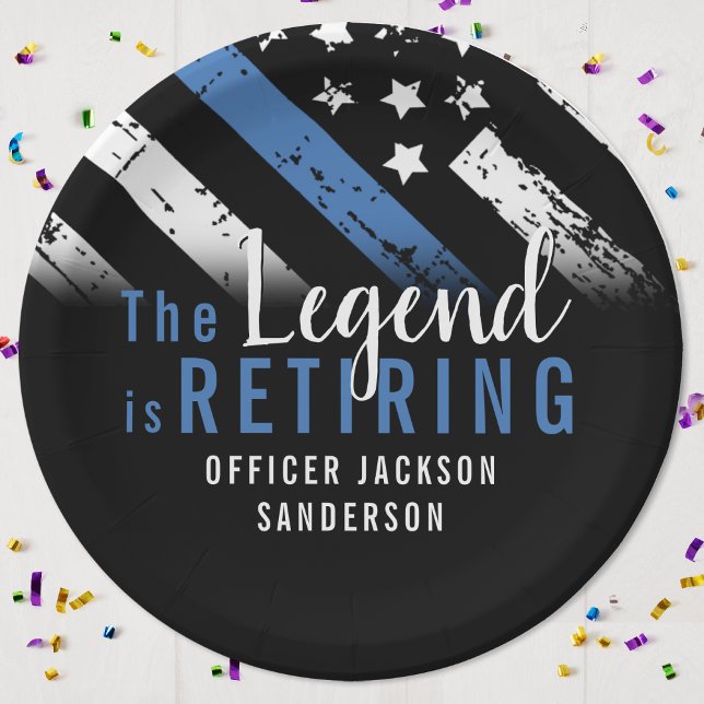 Prato De Papel Polícia de Sinalizador da Linha Azul de Reforma da (Police Officer Law Enforcement Retirement Party Paper Plates)