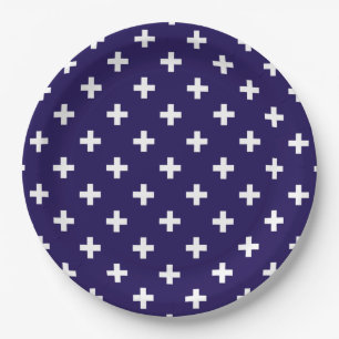 Prato De Papel Polka branca cruza a azul-marinho