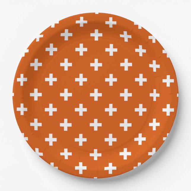Prato De Papel Polka branca cruza a laranja queimada (Frente)