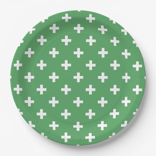 Prato De Papel Polka branca cruza a verde (Frente)