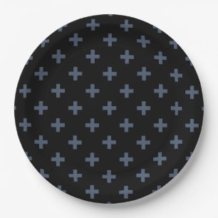Prato De Papel Polka de cinza azul cruza a preto