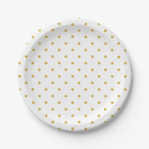 Prato De Papel Polka-pontos   Ouro retrorado e branco