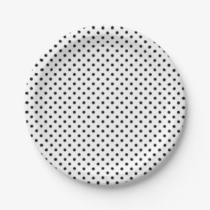 Prato De Papel Polka-pontos   pontos preto e branco retrorreflect