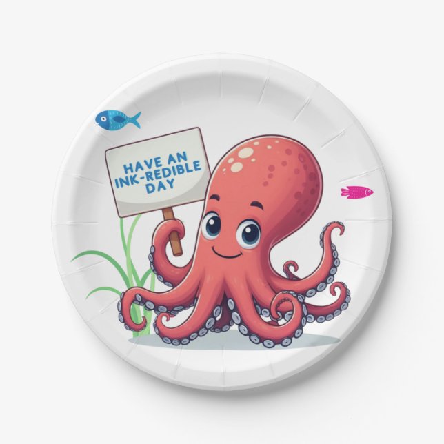 Prato De Papel Polvo de desenho animado com peixe (Frente)