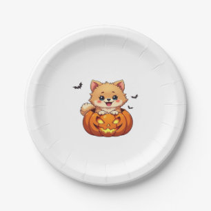 Prato De Papel Pomerânia cão Feliz Halloween Bompkin Clássico T-S
