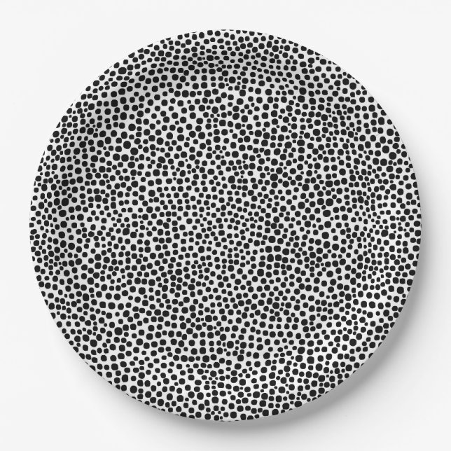 Prato De Papel Pontos aleatórios - Preto em branco (Frente)