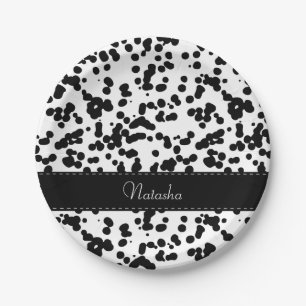 Prato De Papel Pontos Dalmatian preto e branco