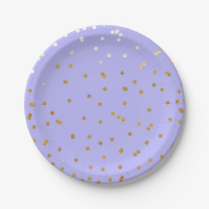 Prato De Papel Pontos de Confetes Roxo e Dourado Chá de Noiva Mod