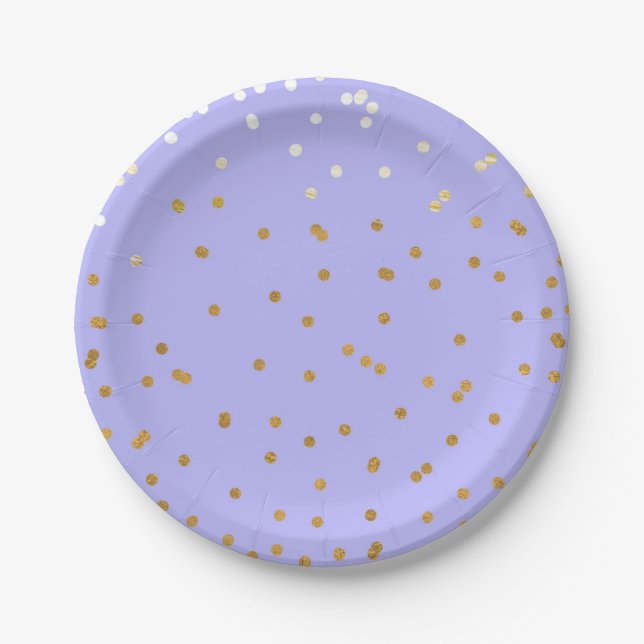 Prato De Papel Pontos de Confetes Roxo e Dourado Chá de Noiva Mod (Frente)