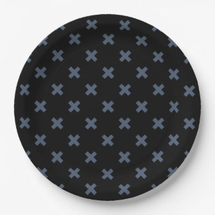 Prato De Papel Pontos de cruz de cinza azul em preto