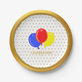Prato De Papel Pontos Dourados e Balões