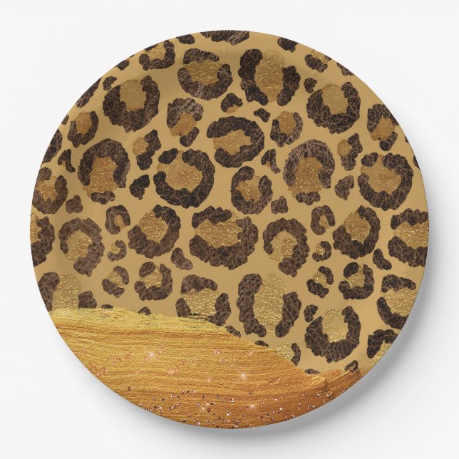 Prato De Papel Pontos Dourados na pele de Chita com Glamor Metáli (Frente)