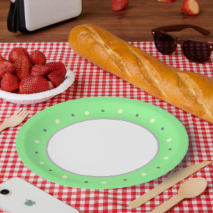 Prato De Papel Pontos geométricos verdes creme cinza