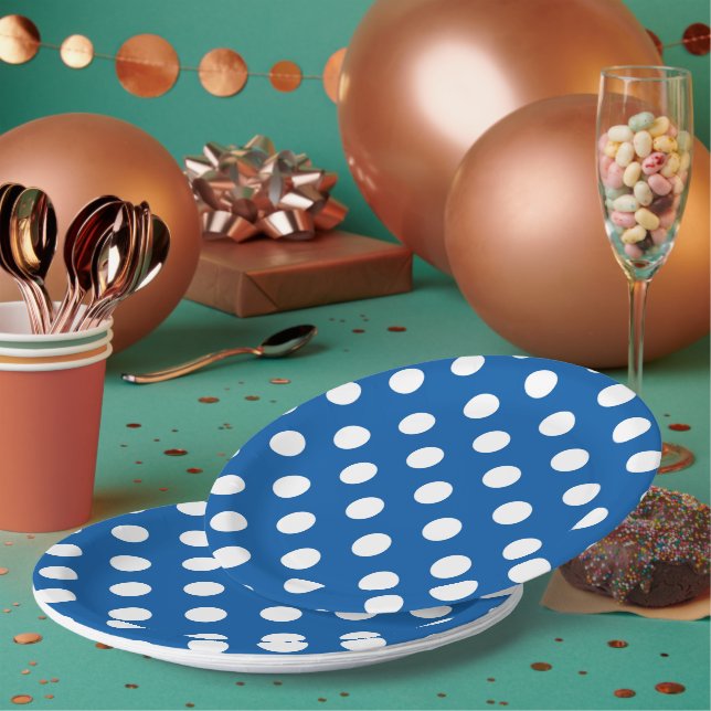 Prato De Papel Pontos Polka Brancos E Azuis (Múltiplo)