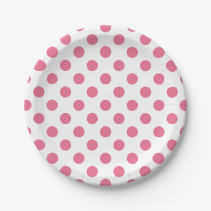Prato De Papel Pontos polka rosa e branco