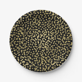 Prato De Papel Pontos Preto e Dourado Confete Elegante Glamour