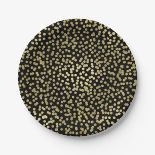 Prato De Papel Pontos Preto e Dourado Confete Elegante Glamour