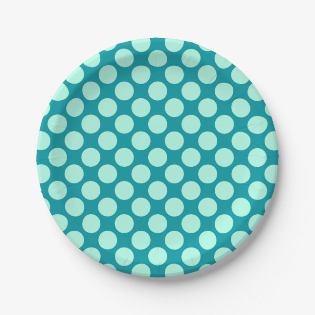 Prato De Papel Pontos retrô grandes - turquesa e aqua (Frente)