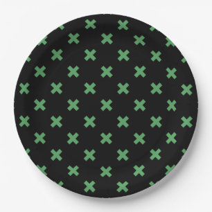 Prato De Papel Pontos verdes cruzados em preto