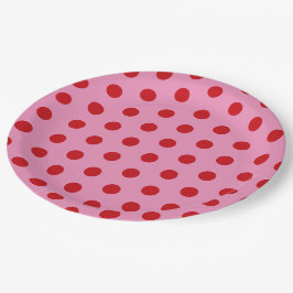 Prato De Papel Pontos Vermelhos Polka em Rosa