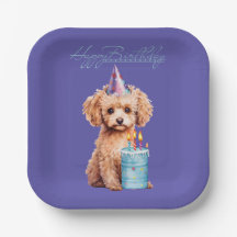 Poodle Feliz de Aniversário com o Chapéu do Partid