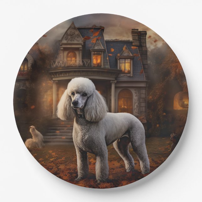Prato De Papel Poodle Halloween Assustador (Frente)