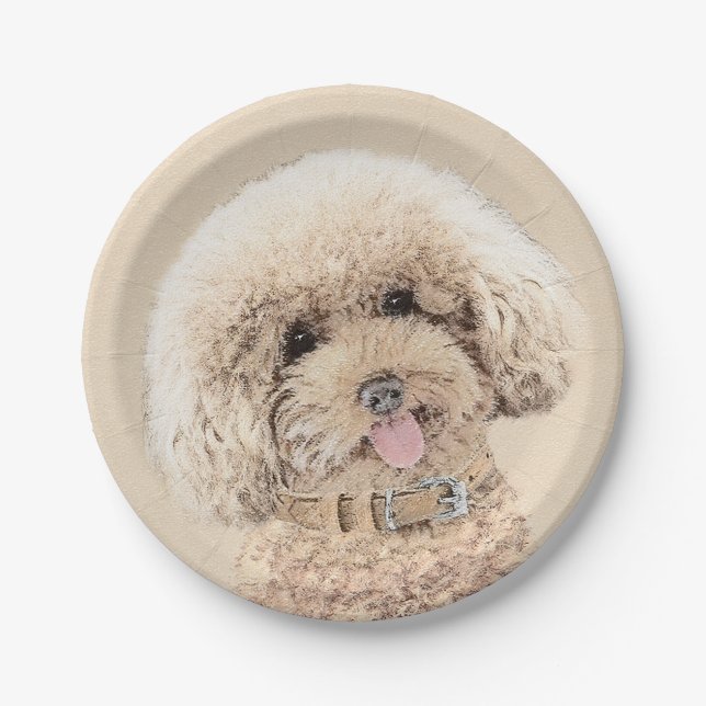 Prato De Papel Poodle Miniature Toy Apricot Cream Brown Dog Art (Frente)