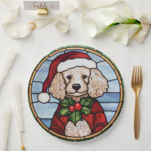 Prato De Papel Poodle Stainle Glass Christmas