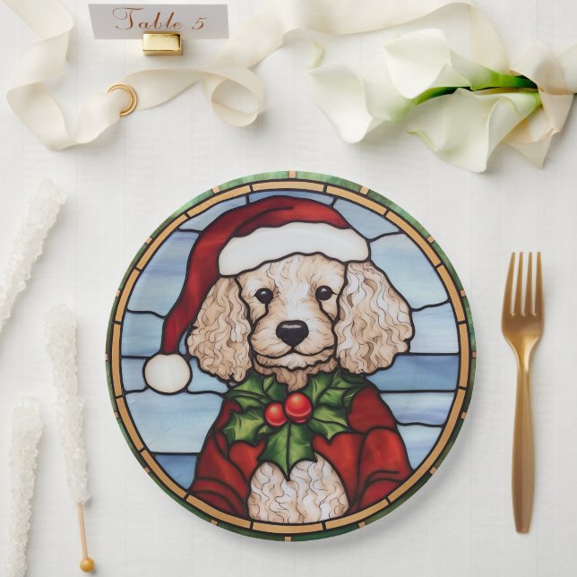 Prato De Papel Poodle Stainle Glass Christmas (Casamento)