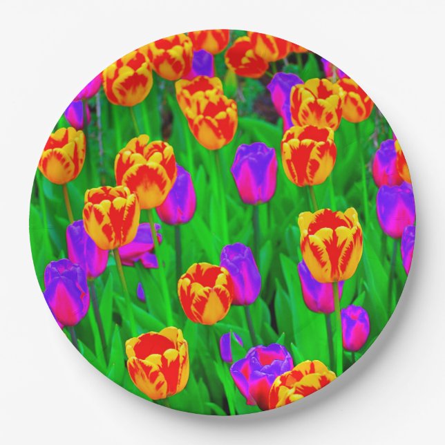 Prato De Papel Pop Art Neon Tulips (Frente)