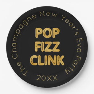 Prato De Papel Pop Fizz Clink Moderna Tipografia de Ano Novo