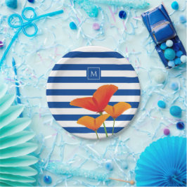 Prato De Papel Poppy Blue Stripes Monograma