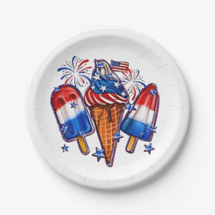 Prato De Papel Popsicles Patriótico Sorvete 4 de julho