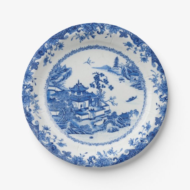 Prato De Papel Porcelana branca-azul-escura chinoiserie salguenta (Frente)