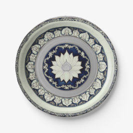 Prato De Papel Porcelana floral de flor branca e azul