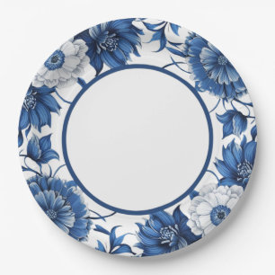 Prato De Papel Porcelana moderna azul e branca na moda