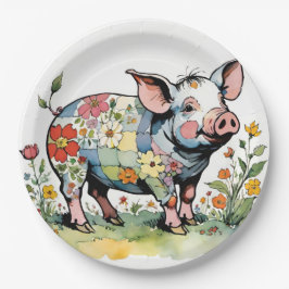 Prato De Papel Porco de Fazenda Floral Adorável